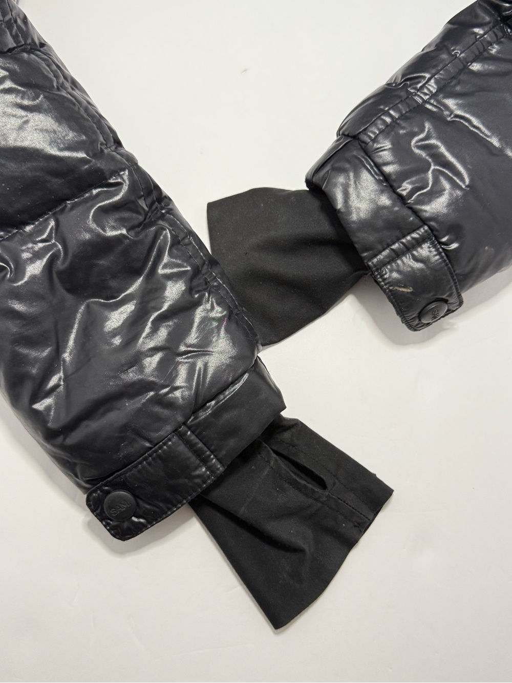 SAM. New York Black Glossy Goose Down Puffer Jacket XS Thumbhole Cuffs - Picture 11 of 14